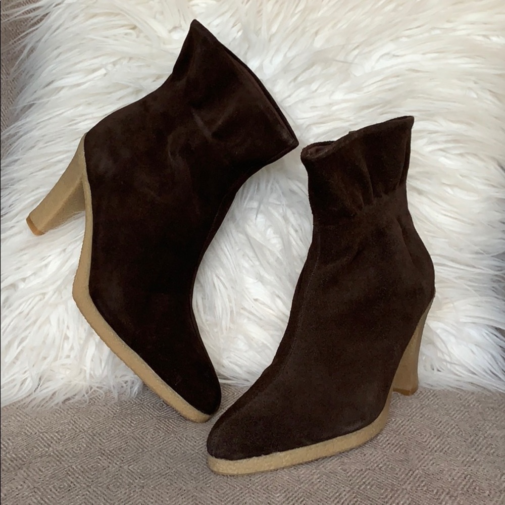 Colin Stuart Suede Ruffle Ankle Booties